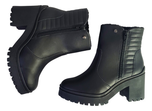 Bota Cano Curto Ramarim Mulher Preto Forrada Pêlo Feminino