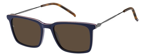 Óculos De Sol Masculino Tommy Hilfiger Th1874/s Pjp70 52 Cor Azul-escuro Armação Azul Haste Cinza Lente Marrom Desenho Quadrado