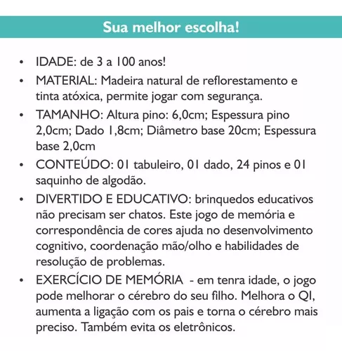 Jogo de xadrez com memória de cores, material de madeira, com dados,  Brinquedos educativos, Cognição de cores para crianças do jardim de  infância com idade maior de 3 anos, Sunbaca : .com.br