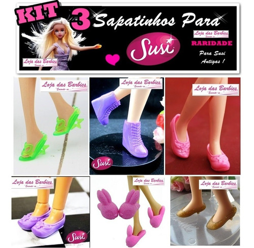 Kit 3 Sapatos P/ Boneca Susi Antiga Anos 70 80 90 Sapatinhos