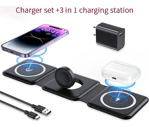 Cargador 3 En 1 Plegable , Para Apple Y Android