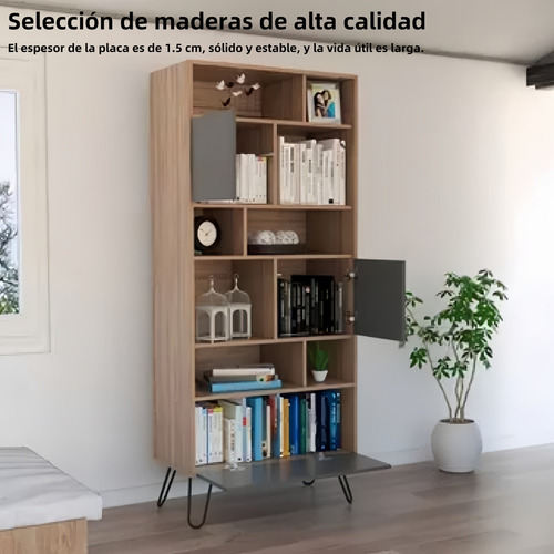 Librero Top Living Con Estantes Puertas Y Cajones En Ratán C Coral Oscuro