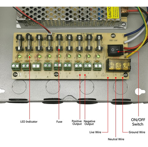 Fuente Centralizada 9 Canales 12v 15a Para Cámaras Cctv