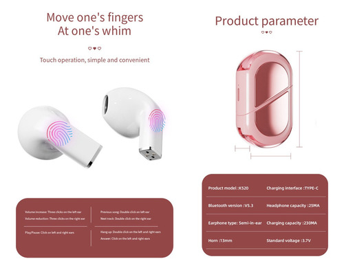 Auriculares Bluetooth Inalámbricos Con Forma De Corazón Para