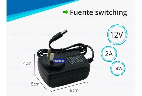 Imagen 3 de 5 de Fuente Switching 12v 2a Tiraled 5050 Cctv Camara