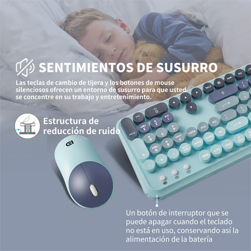 Kit Teclado y Mouse Inalámbrico FD EK8870 USB para Laptop Pc en Color Azul Índigo Idioma Inglés US QWERTY