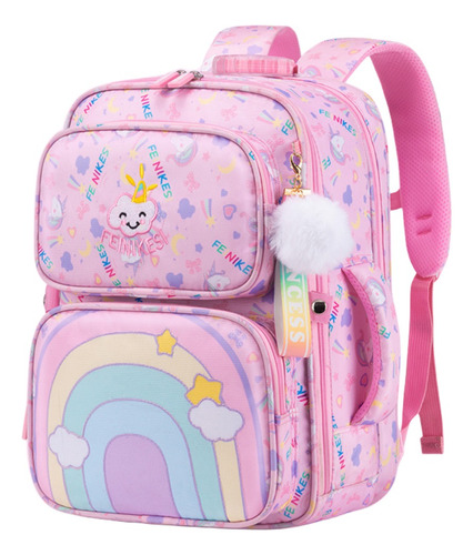 Mochila Escolar Infantil Impermeable Para Niñas Primarias Kawaii Arcoíris De Gran Capacidad Protege Espalda Apertura De 90 Grados