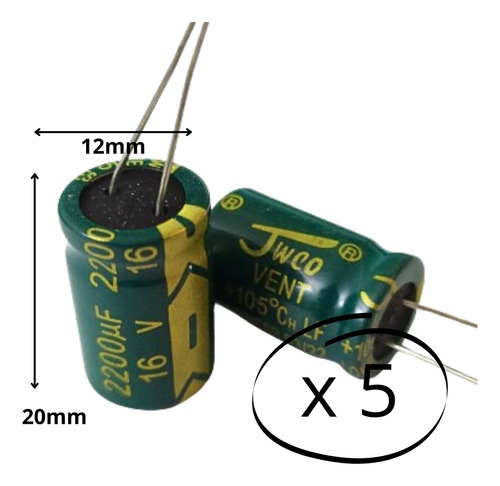 Condensador Capacitor Radial 2200uf 16v (pack De 5 Unidades)