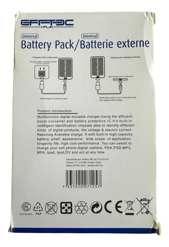 Power Bank Efftec Play 9000 Mah