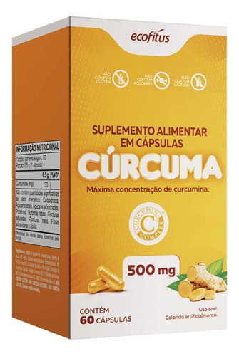 Suplemento Alimentar Curcuma 500mg C/ 60 Capsulas - Ecofitus