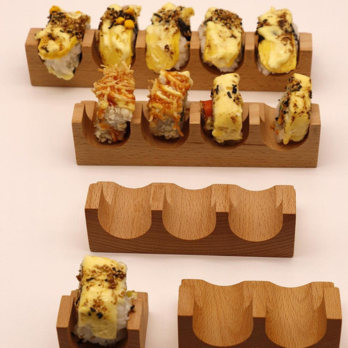 Soporte De Tacos De Sushi De Madera Para 3 Cuadrícula