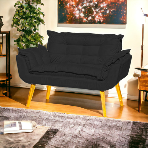 Namoradeira Decorativa Para Recepção Consultório Suede Cores Cor Preto Desenho do tecido Suede Liso