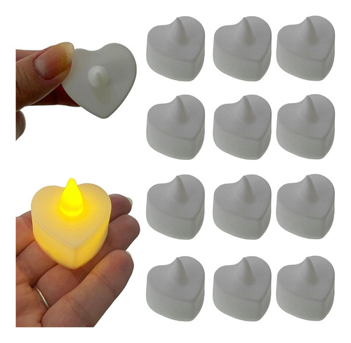 Kit 12 Velas Led Decorativa Coração 4cm Em Plástico Charti