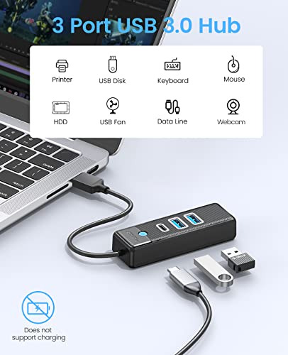 Hub Usb 3.0 De 3 Puertos Orico, Divisor Usb Con 2 Usb A, 1 T