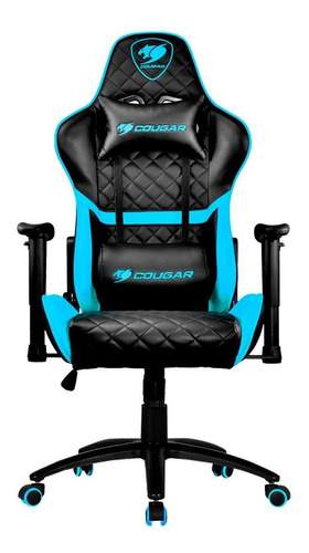 Silla de escritorio Cougar Armor One gamer ergonómica  negra y sky azul con tapizado de cuero sintético