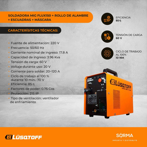 Imagen 4 de 10 de Soldadora Mig Flux 150 +escuadra Magnetica+alambre+aerosol