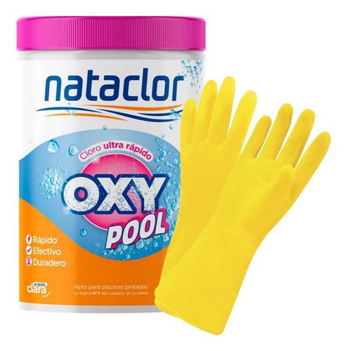 Guantes Latex + Cloro Ultra Rapido Oxy Pool 1 Kg Nataclor Mm