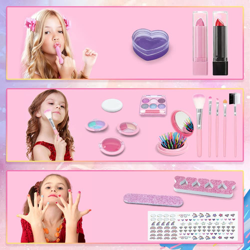 Kit De Maquillaje Lavable Para Niñas Sirena Y Princesa