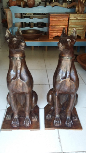 Par Cachorro Dobermann Ferro Fundido Decoração Antigo