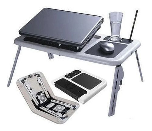 Mesa Para Notebook Suporte Com 2 Coolers E Sensor Touch Cor Branco E Preto
