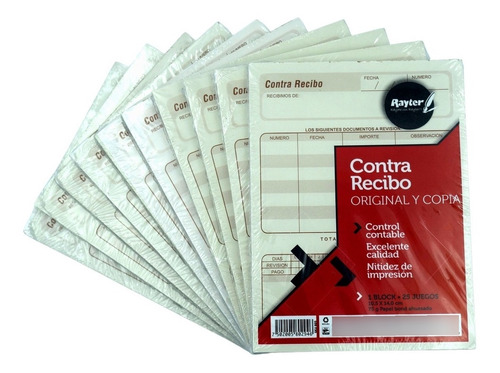 Block Contra Recibo Rayter Original Y Copia Cont. 10 Piezas