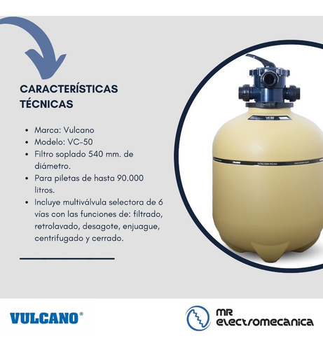 Kit Filtro Vulcano Vc50 Pileta 90.000 Litros + Carga Fluvial