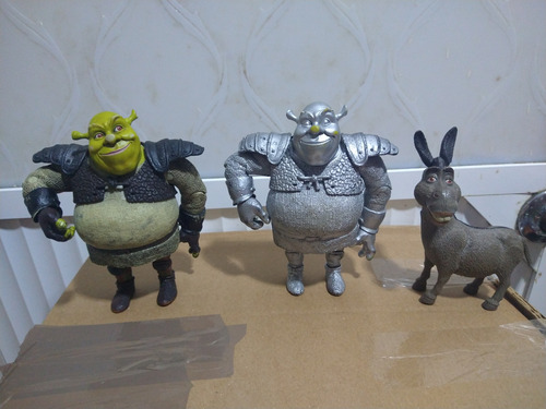 Figuras  Dreamworks Shrek, Shrek Plateado Y Burro 