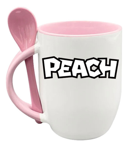 Taza Con Cuchara Peach Videojuegos Nintendo Mario Bross Rosa Peach
