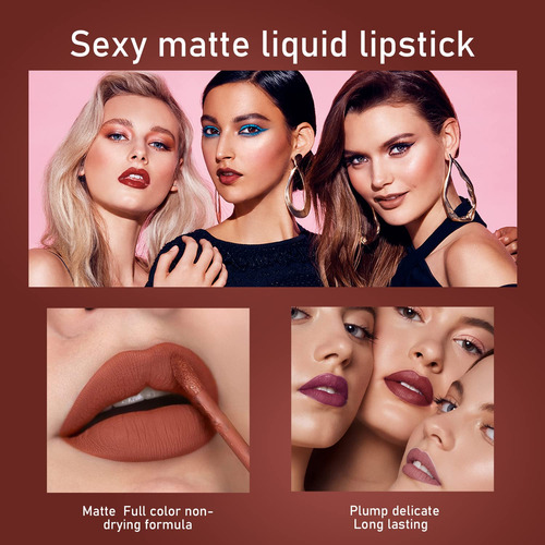 Juego De 6 Lápices Labiales Líquidos Mate, Kit De Maquillaje