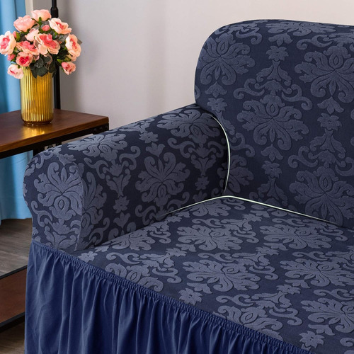 Funda Para Sofá 3+1+1 - Kit 3 Piezas Estilo Floreado 100% Azul Oscuro Lisa