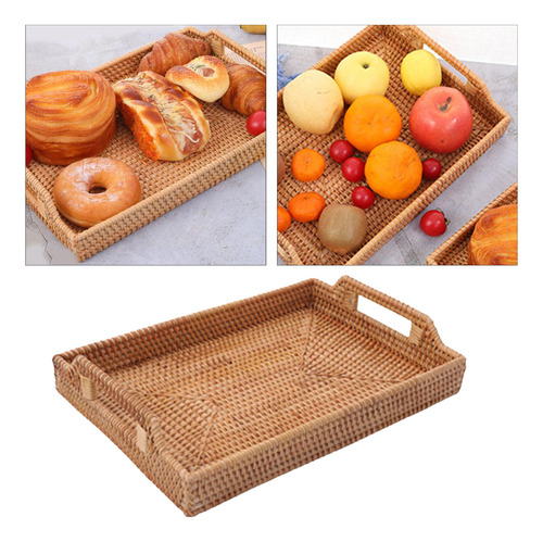 Cesta De Mimbre Tejida A Mano De La Bandeja Del 34x24x7cm