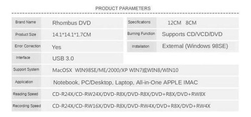 Nuevo Usb Dvd-rw Grabador Grabador Lector Reproductor Para