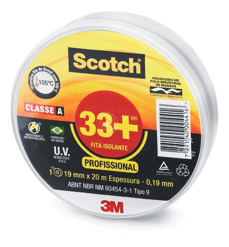 Fita Isolante 3m Scotch 33+ / 19mm X 20 Metros 