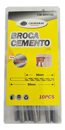 Kit Set Juego Brocas Para Concreto 5mm 10 Piezas Crownman