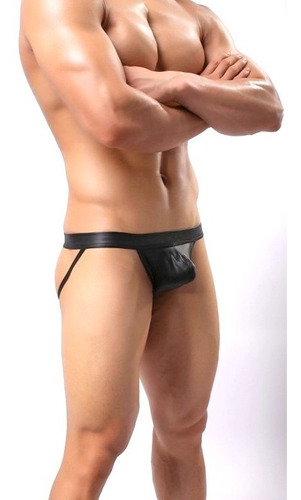 Jockstrap Tanga Masculina Lycra Aspecto Cuero Color Negro