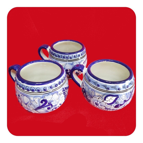 3 Tazas Chocolateras Azul Talavera Poblana 500 Ml Grande Tz