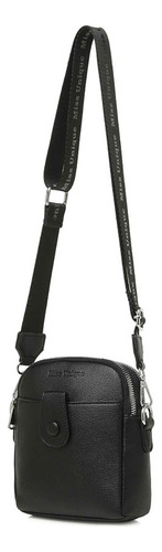 Morral Miss Unique Compacto Con Bolsillo Frontal Ajustable Acabado De Los Herrajes Níquel Color Negro Correa De Hombro Negro Diseño De La Tela Lisa