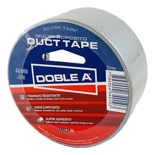 Rollo Cinta Duct Tape Doble A 48mm X 9m Tela Silver Colores