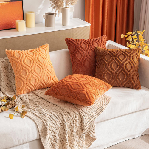 2 Fundas De Almohada Felpa Suave Sofa Cama Naranja Bohemias Naranja Liso