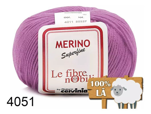 Lã Merino Cervinia 50g 158mts 100% Lã Crochê E Tricô Cor 4051- Lilás