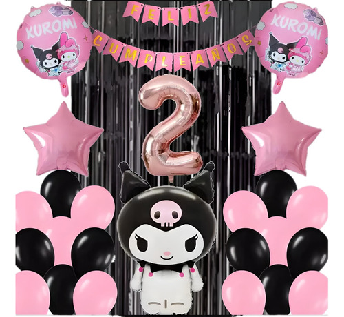 Kit Decoracion Completo Globos Kuromi+numero 80cm A Eleccion