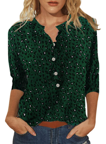 Camisa Moda Para Mujer Estampado Cuello Redondo Blusa Casual