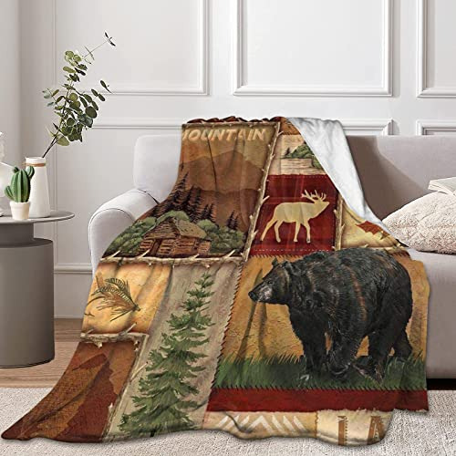 Rustic Lodge Bear Moose Deer Throw Blanket Soft Warm Co...
