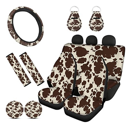 Wanyint Brown Cow Print Car Seat Full Seat For Front Back As