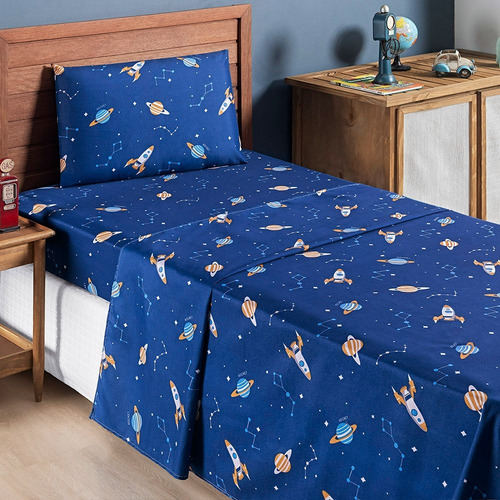 Jogo De Cama Infantil Solteiro Estampado Menina/menino 3pçs Cor Galaxia Desenho Do Tecido Bouti