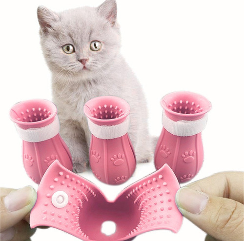 Botas Anti Rasguños Gato Ajustable 4pcs Para Bañar Vet Aseo