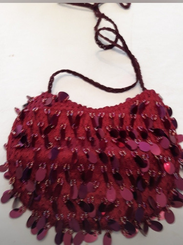 Cartera Bandolera Lentejuelas Color Bordo 