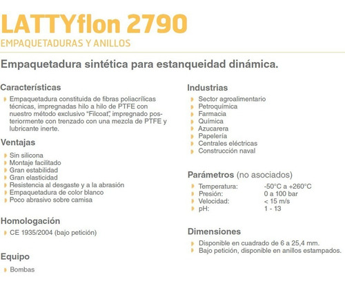 Imagen 2 de 4 de Empaquetadura Teflon Lattyflon 2790 6mm P/ Metro