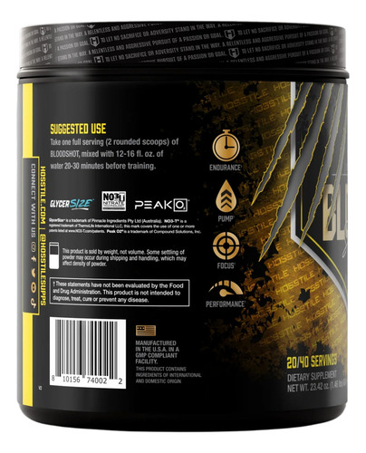 Hosstile Bloodshot Stim Free 40 Servicios 664 Gr Sabor Piña