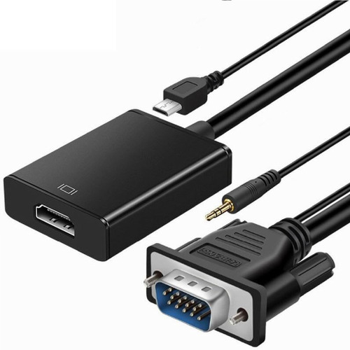 Adaptador Convertidor Vga A Hdmi + Cable Audio Video Full Hd